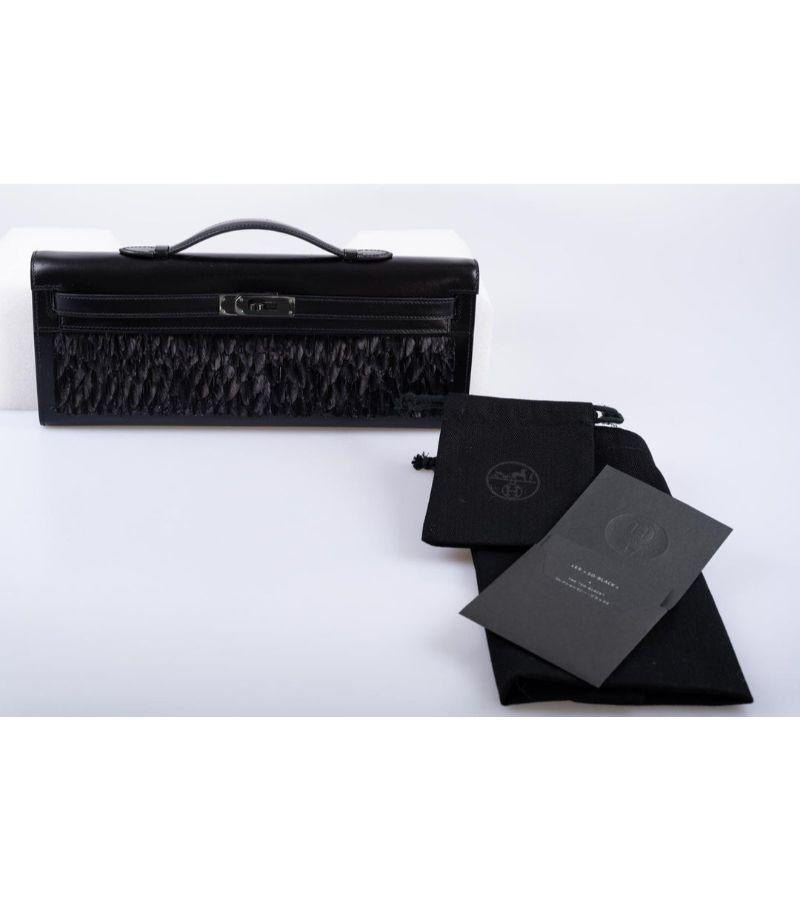 Hermès Kelly Cut So-Black Calf Box Leather with Feathers Black PVD Hardware For Sale 1