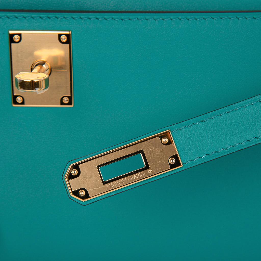 Hermes Kelly Cut Vert Verone Clutch Bag Gold Hardware Swift Leather at ...
