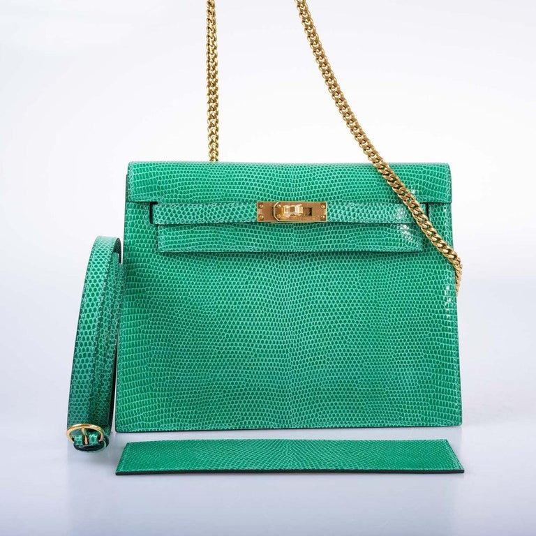 Hermès Kelly Danse II Menthe Niloticus Lizard with Gold Hardware For Sale  at 1stDibs