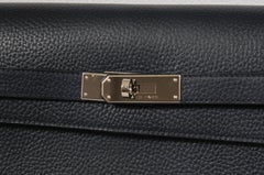 Hermes Kelly Depeche 25 Pouch Blue Nuit Togo Palladium Wrist Strap Sac Travel