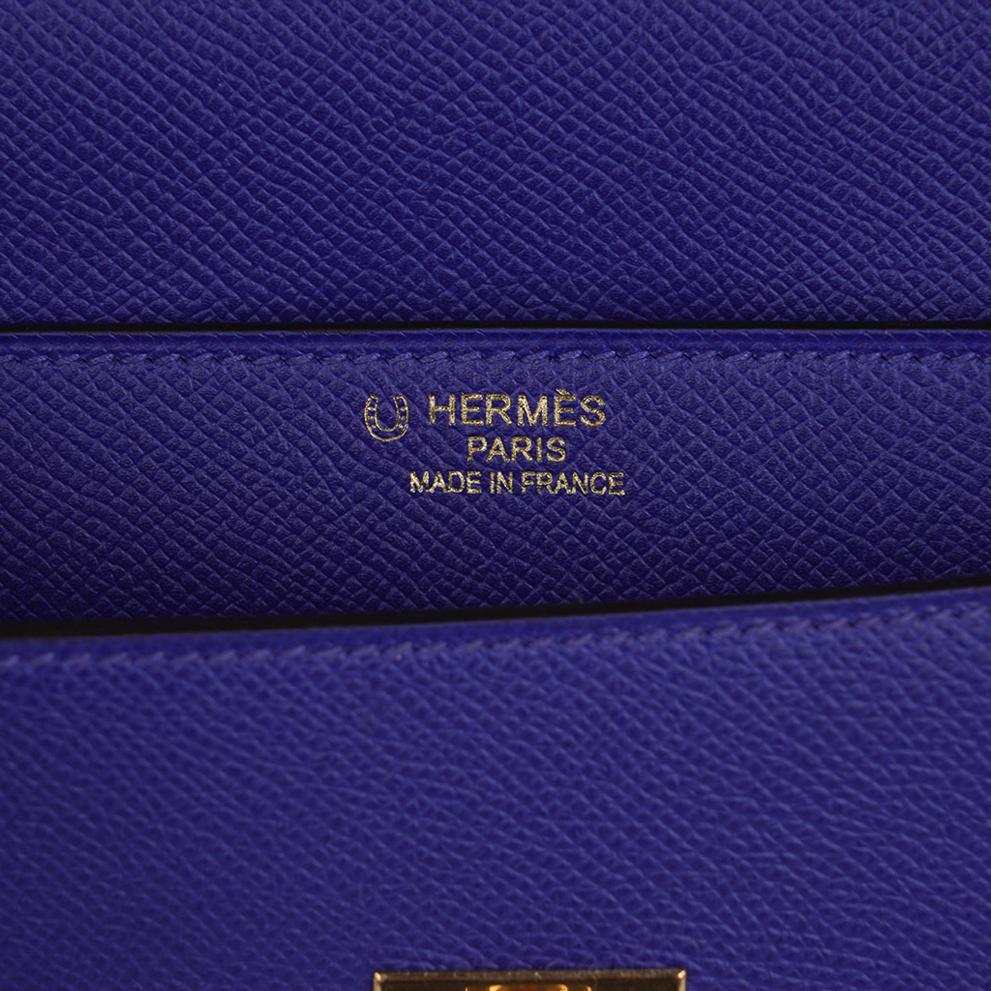 Hermes Kelly Depeche HSS 38 Aktentasche Blau Electric Gold Hardware Epsom Leder  für Damen oder Herren im Angebot