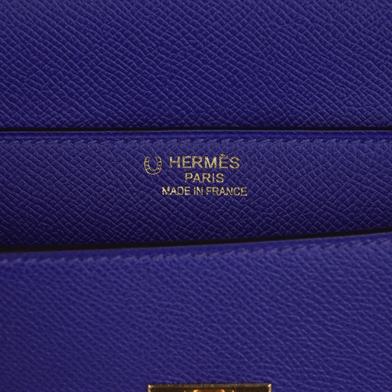Hermes Kelly Depeche HSS 38 Briefcase Blue Electric Gold Hardware Epsom  Leather