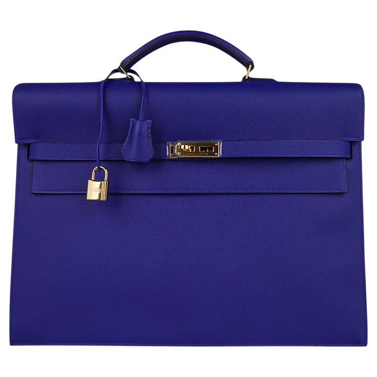 Hermes Kelly Depeche HSS 38 Briefcase Blue Electric Gold Hardware