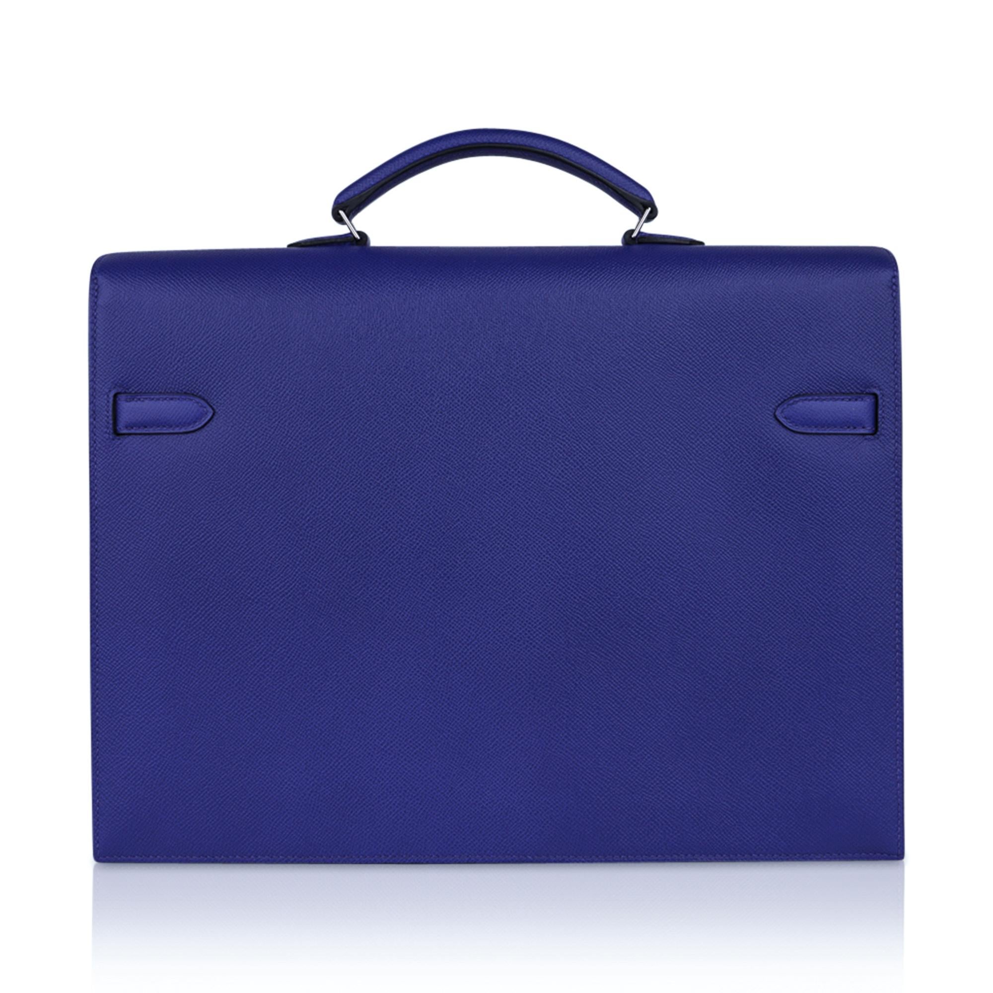 Hermes Kelly Depeches 38 Briefcase Electric Blue Palladium Hardware For Sale 3