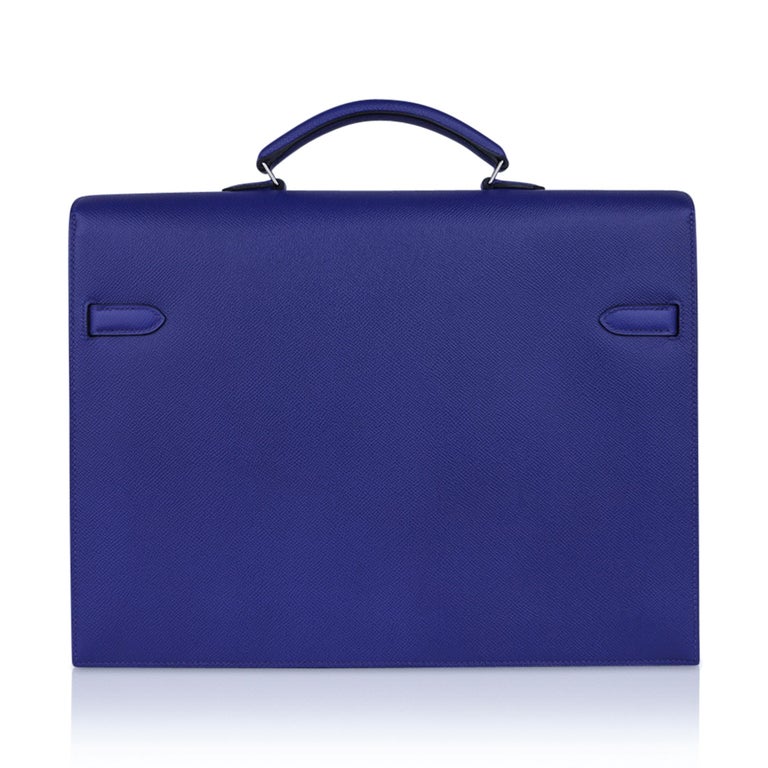 Hermes Kelly Depeches 38 Briefcase Electric Blue Palladium Hardware For Sale 6
