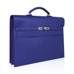 Hermes Kelly Depeches 38 Briefcase Electric Blue Palladium Hardware