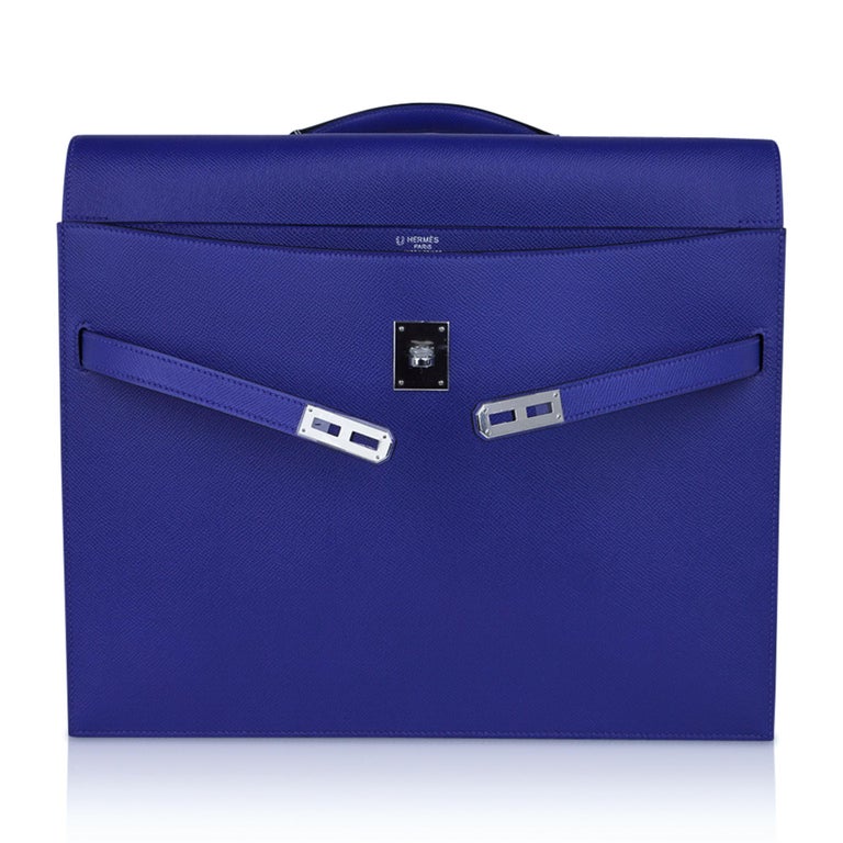 Hermes Kelly Depeches 38 Briefcase Electric Blue Palladium Hardware In New Condition For Sale In Miami, FL