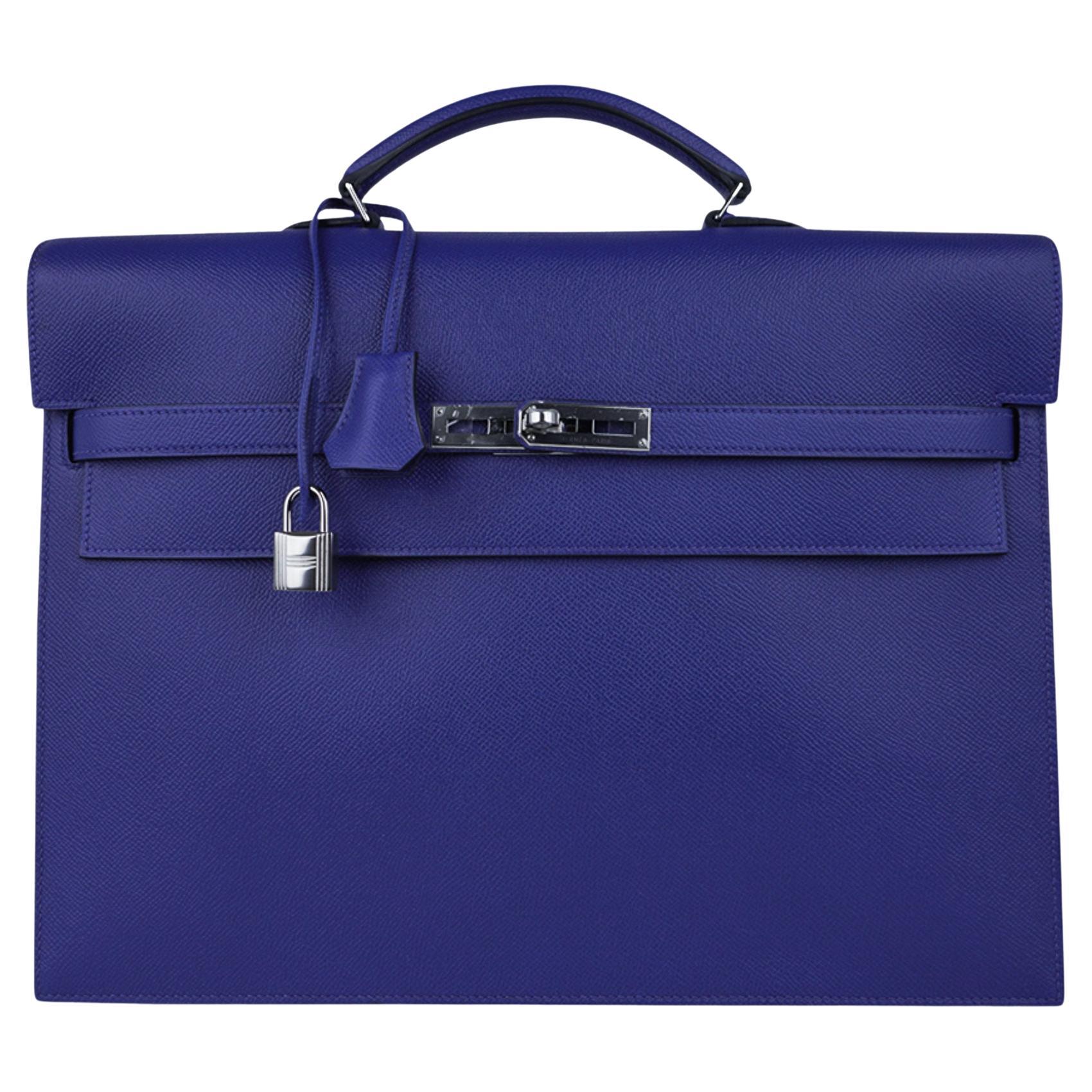 Hermes Kelly Depeches 38 Briefcase Electric Blue Palladium Hardware For Sale