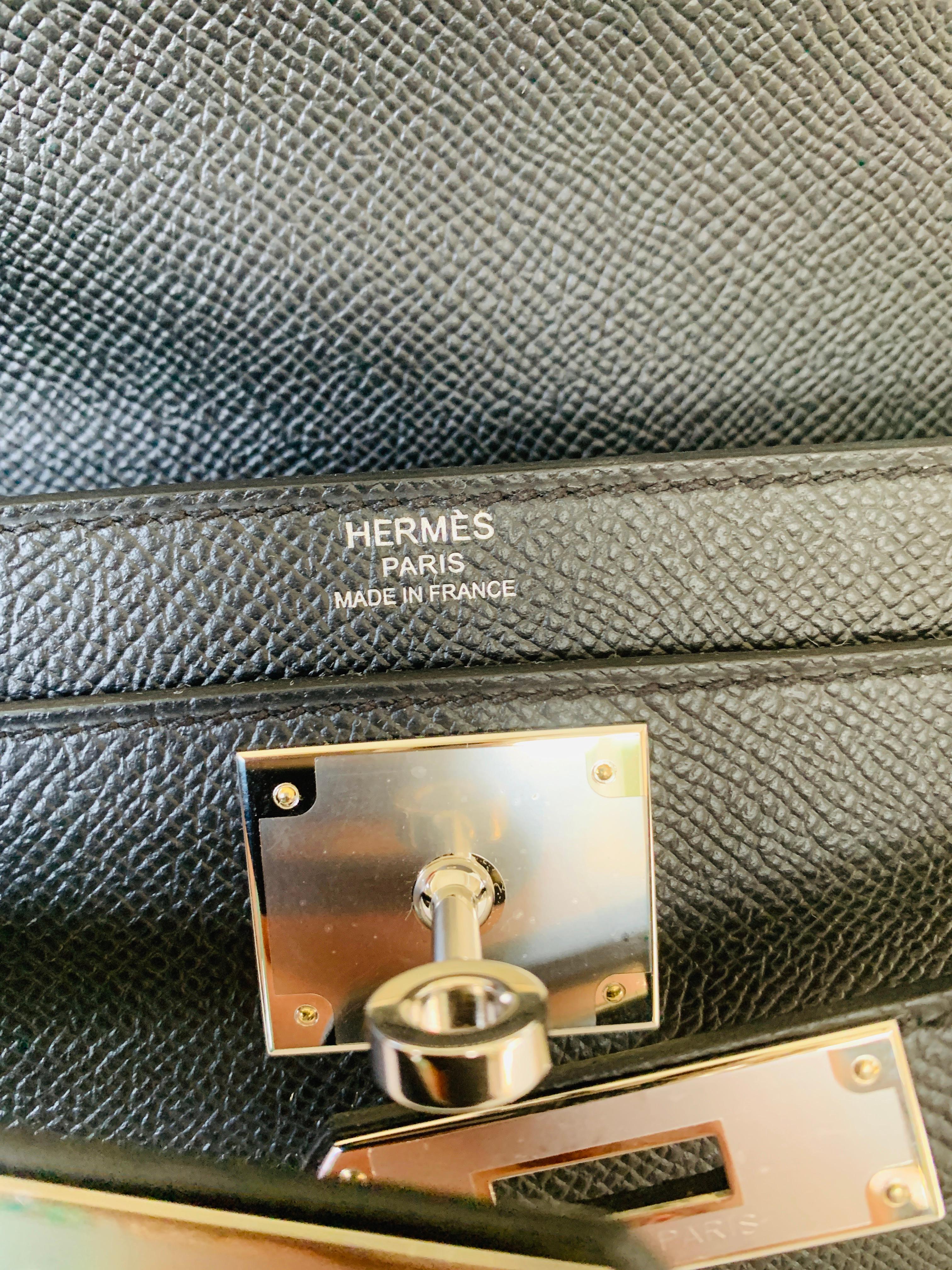 Hermes Kelly Depeche Black Pochette Epsom 25 Palladium 3