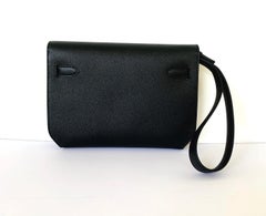 Hermes Kelly Depeche Black Pochette Epsom 25 Palladium