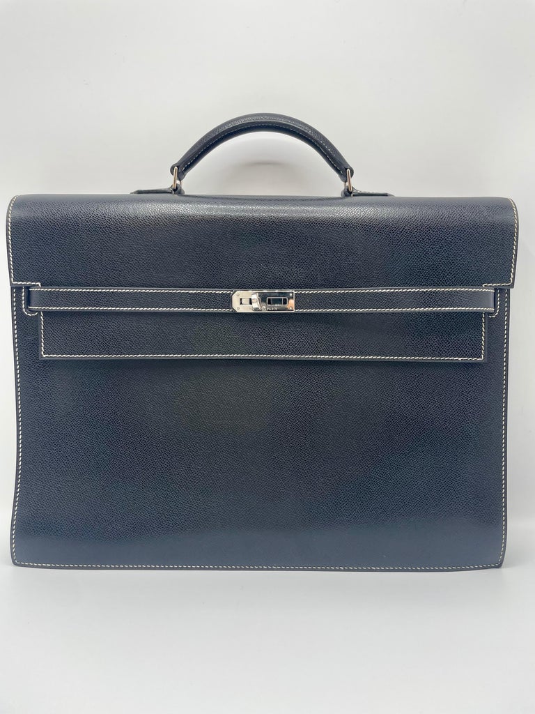 Hermes Kelly Depeche 38 Briefcase Brown Clemence Handstitched Silver hw 
