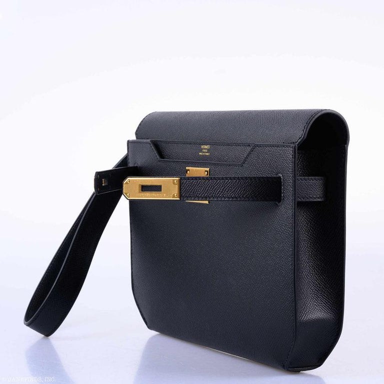 2020 Hermès Black Epsom Leather Kelly Depeches 25cm Pochette at 1stDibs