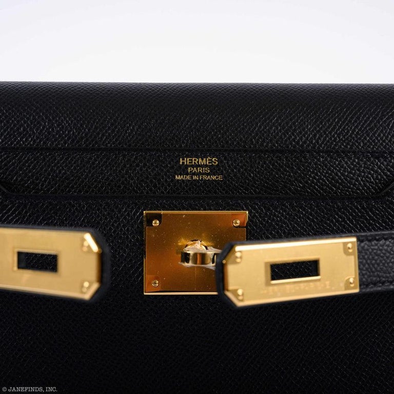 Hermès Kelly Black Epsom dépêches 25 Gold Hardware, 2019 (Like New), Womens Handbag