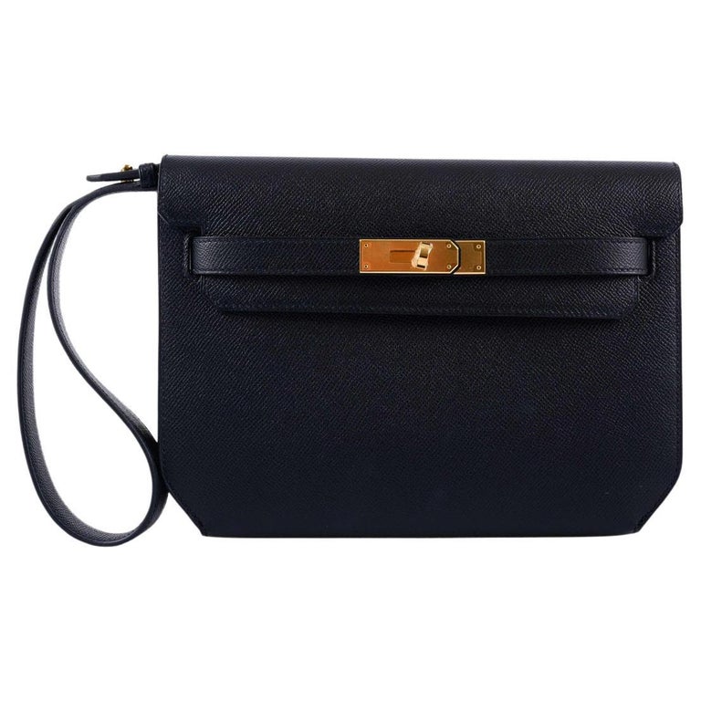 Hermès Kelly Depeches 25 Pochette Black Epsom Gold Hardware - 2019 For Sale  at 1stDibs