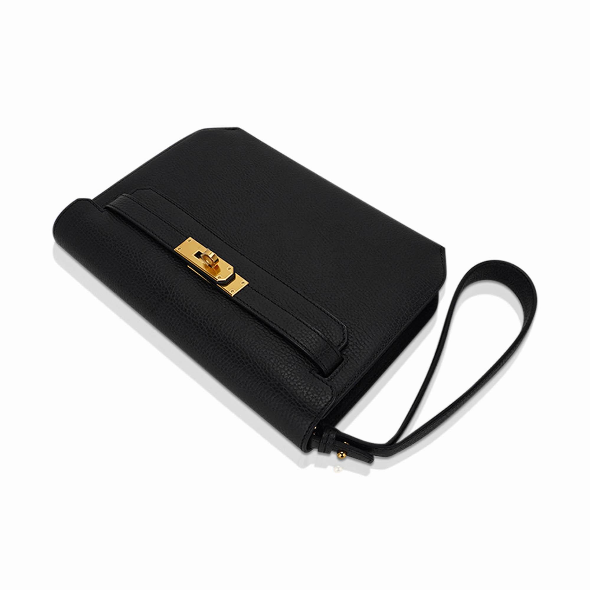 Hermes Kelly Depeches 25 Pouch Black Galop D'Hermes Gold 5
