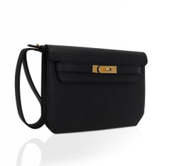 Hermes Kelly Depeches 25 Pouch Black Galop D'Hermes Gold Hardware