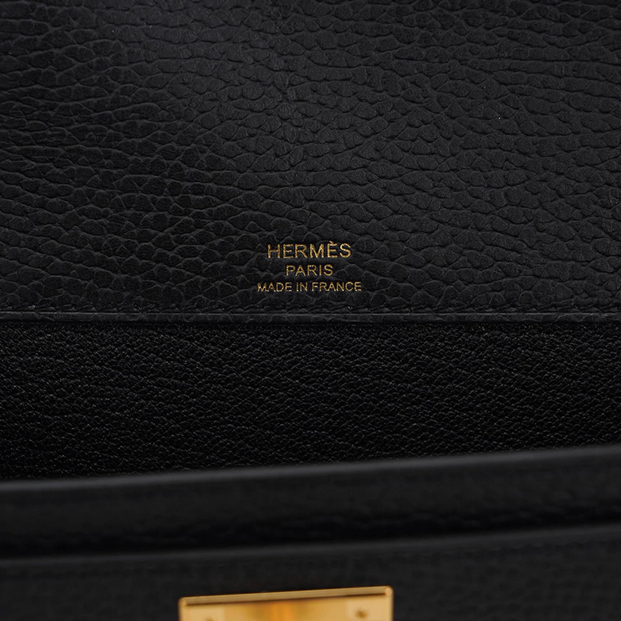 Men's Hermes Kelly Depeches 25 Pouch Black Galop D'Hermes Gold