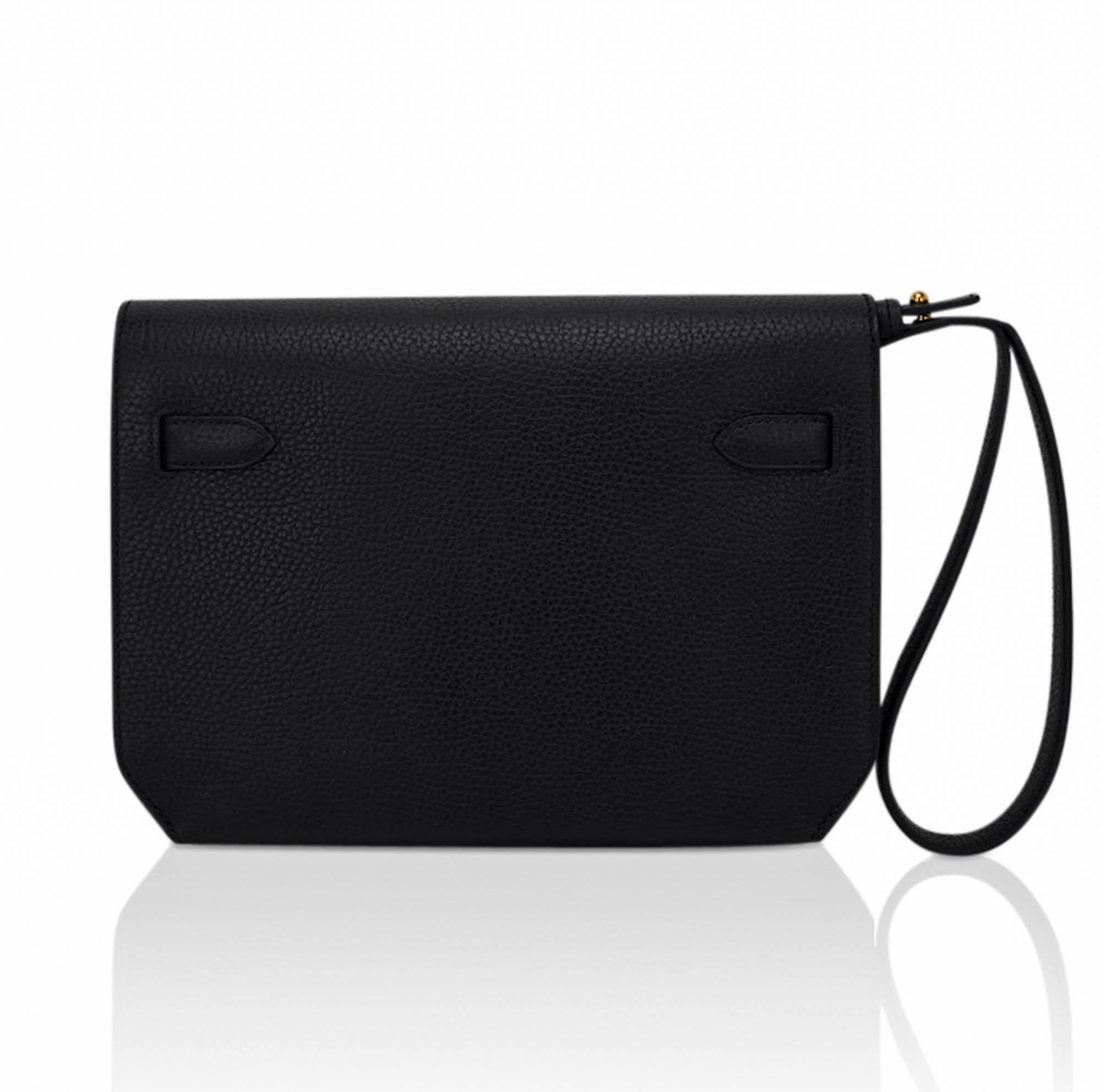 Hermes Kelly Depeches 25 Pouch Black Galop D'Hermes Gold 2