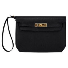 Hermes Kelly Depeches 25 Pouch Black Galop D'Hermes Gold