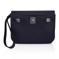 Hermes Kelly Depeches 25 Pouch Blue Ocean Galop D'Hermes Vache Palladium