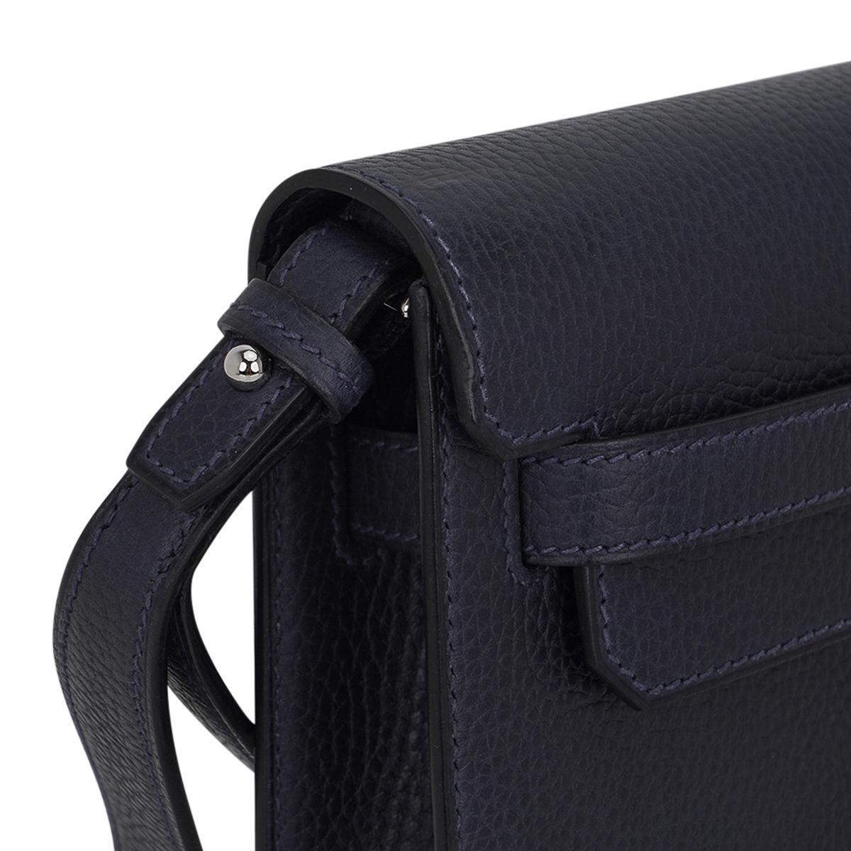 Hermes Kelly Depeches 25 Pouch Blue Indigo Galop D'Hermes Vache Palladium For Sale 1