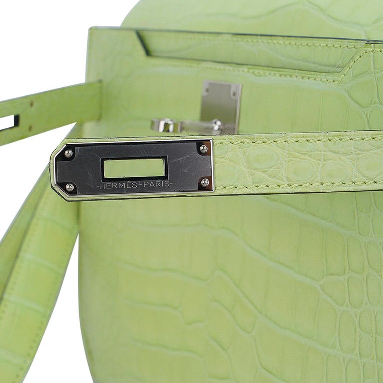 Hermès Lime Swift Leather and Matte Alligator Palladium Finish
