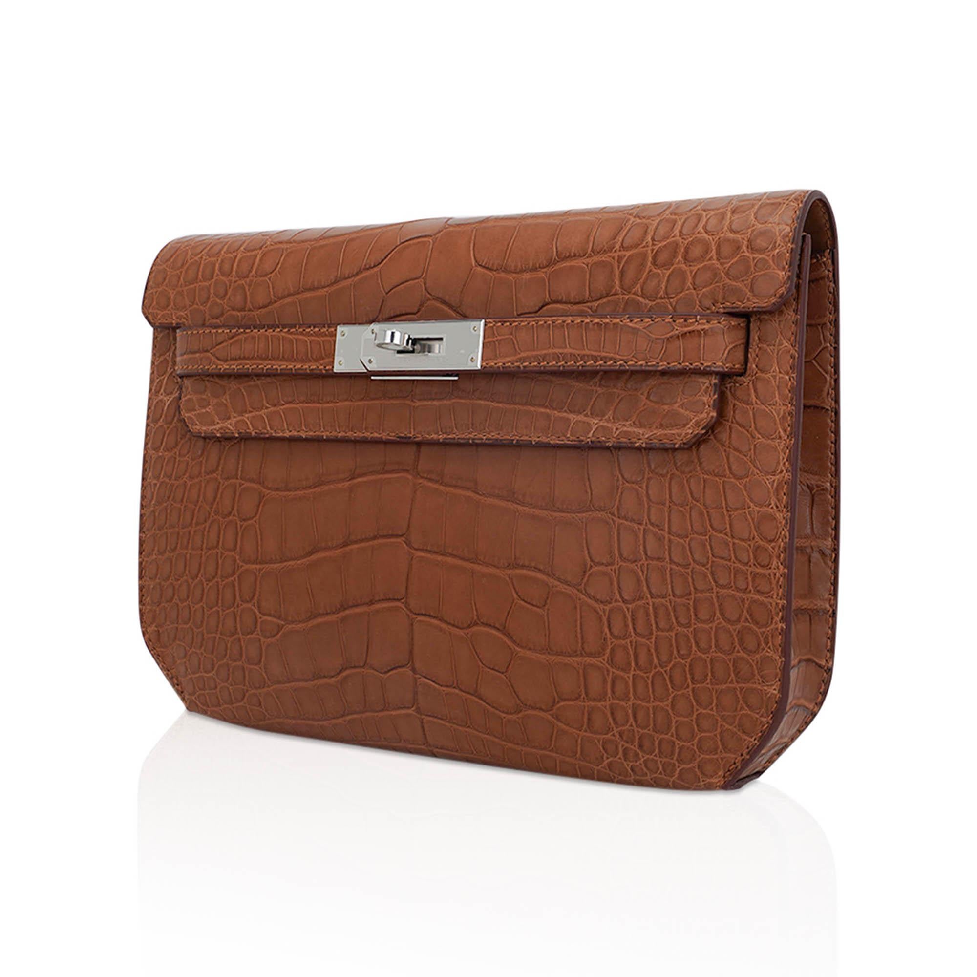 Hermes Kelly Depeches 25 Etui Matt Gold Alligator Palladium im Angebot 6