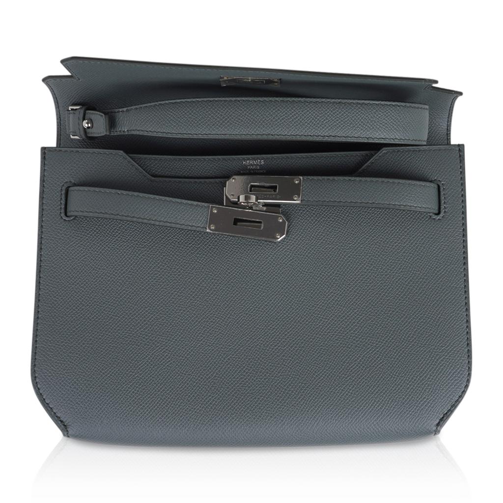 Hermès Kelly Depeches 25 Pochette vert amande Epsom avec finitions en palladium:: état neuf 5