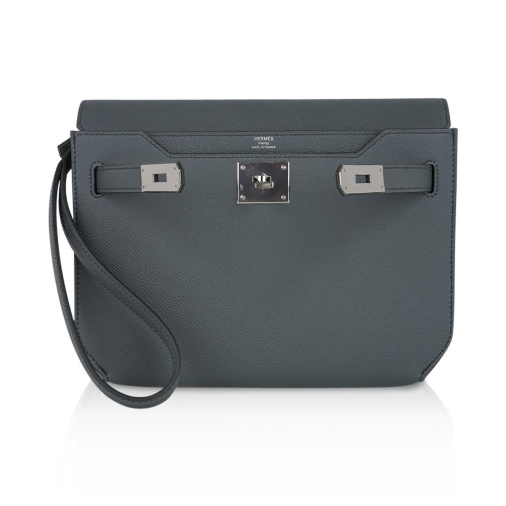 Hermès Kelly Depeches 25 Pochette vert amande Epsom avec finitions en palladium:: état neuf 4