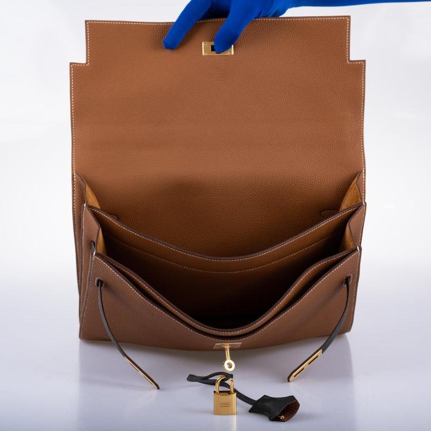 Hermès Kelly Depeches 34 HSS Briefcase Gold and Vert Cypress