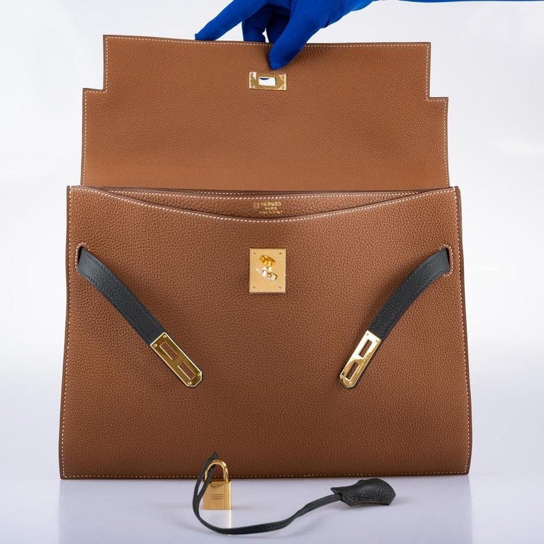 Hermès Kelly Depeches 34 HSS Briefcase Gold and Vert Cypress