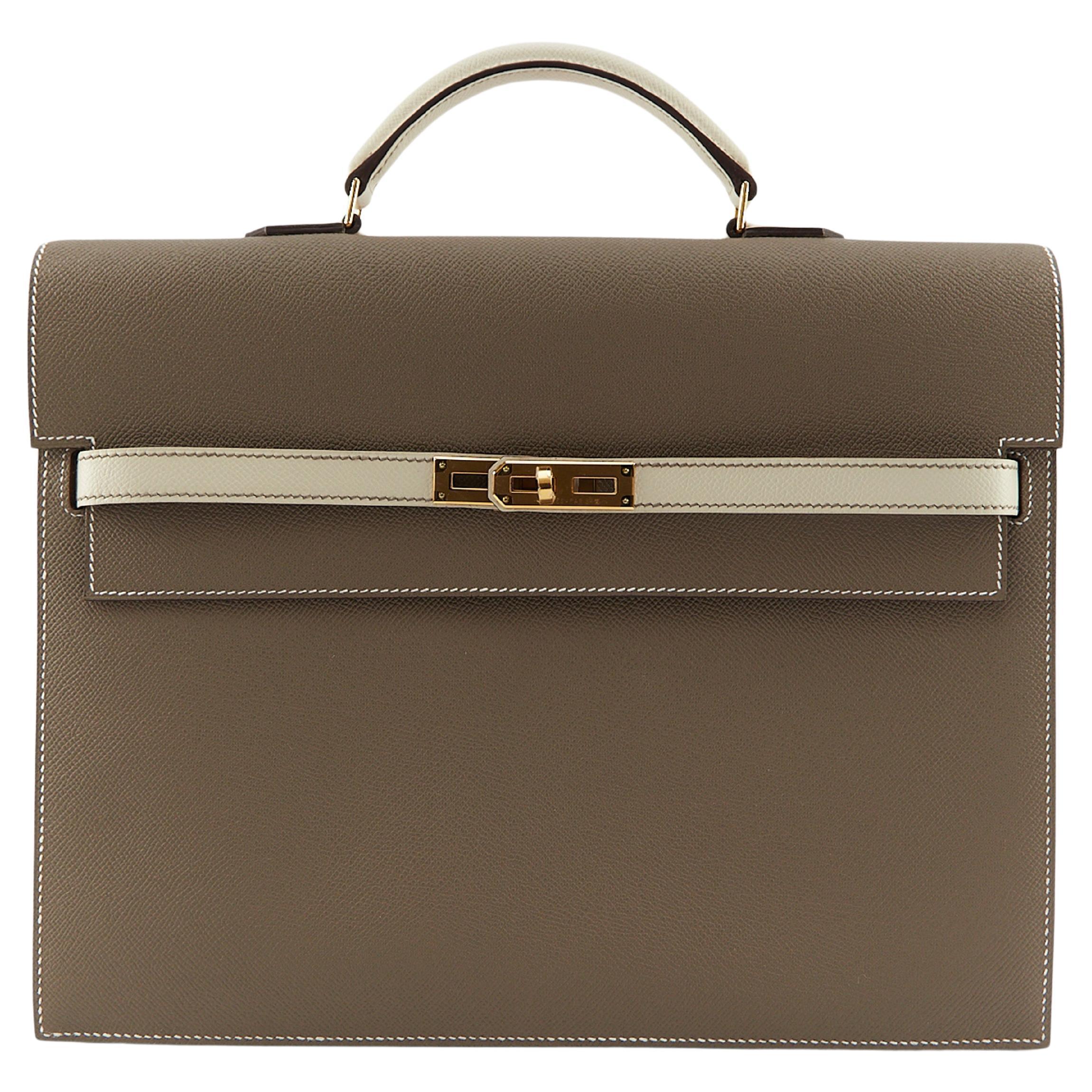 HERMÈS KELLY DEPECHES 34CM HSS SPECIAL ORDERE ETOUPE & CRAIE Epsom Leder mit  im Angebot