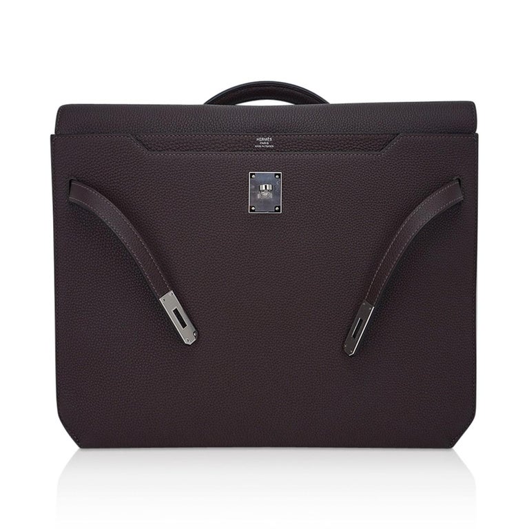 Hermes Kelly Depeches 36 Briefcase Ebene Palladium Hardware Epsom Leather In New Condition For Sale In Miami, FL