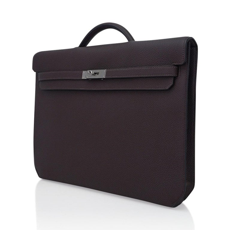 Men's Hermes Kelly Depeches 36 Briefcase Ebene Palladium Hardware Epsom Leather For Sale