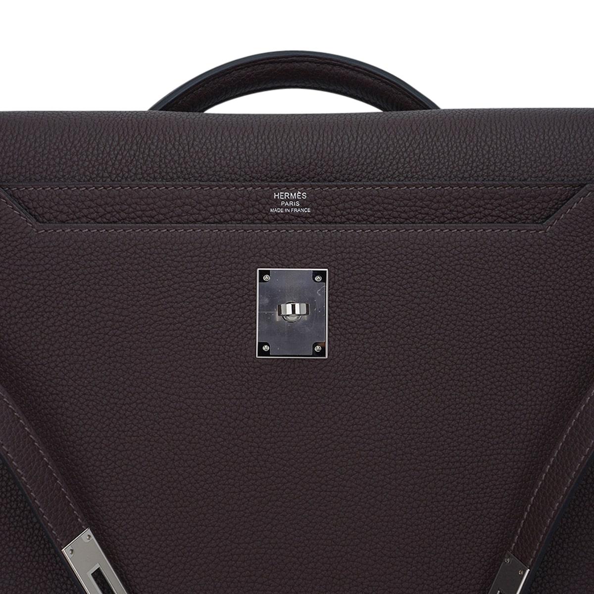Hermes Kelly Depeches 36 Briefcase Ebene Palladium Hardware Togo Leather In New Condition In Miami, FL