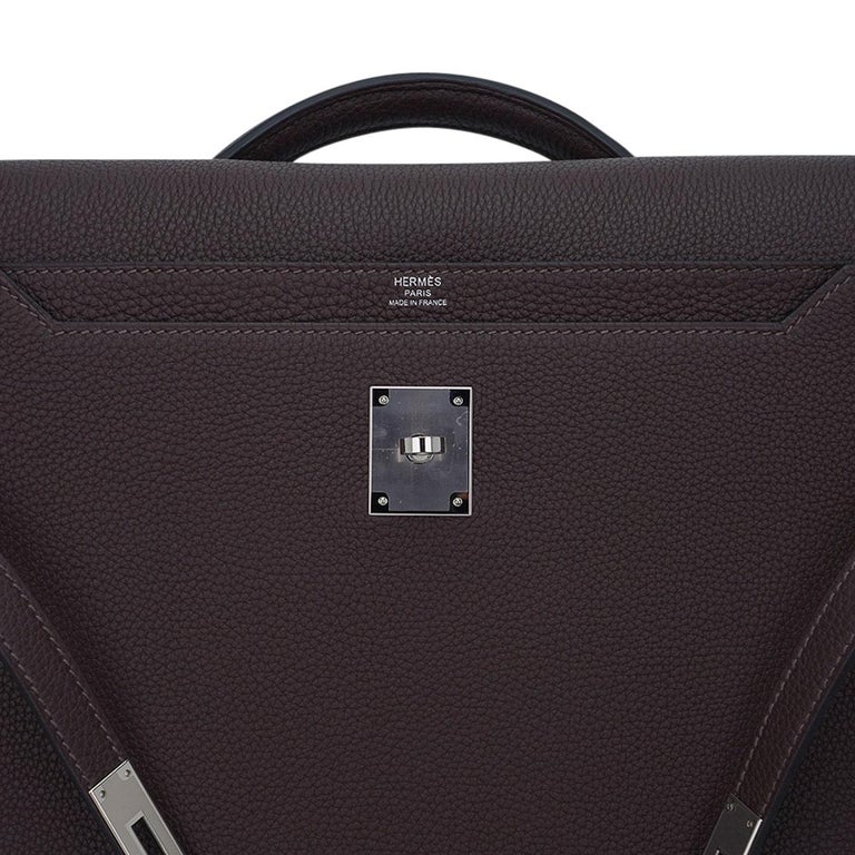 Hermes Kelly Depeches 36 Briefcase Ebene Palladium Hardware Epsom Leather For Sale 2