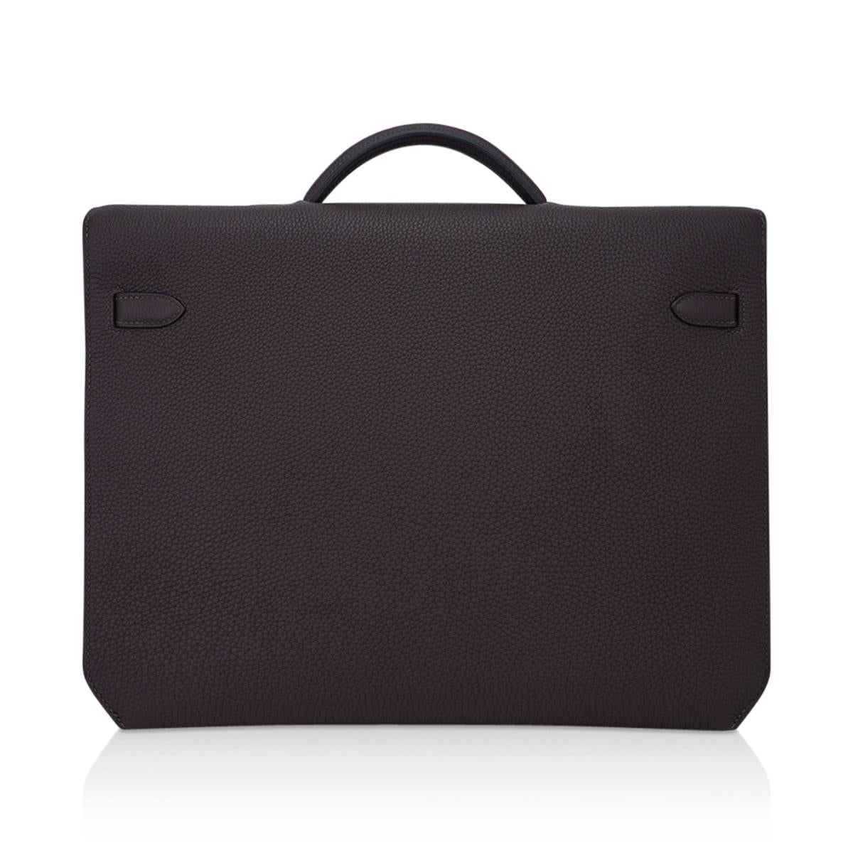 Men's Hermes Kelly Depeches 36 Briefcase Ebene Palladium Hardware Togo Leather