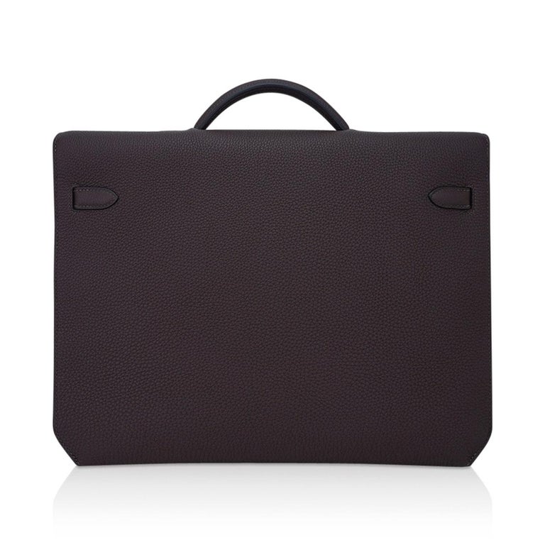 Hermes Kelly Depeches 36 Briefcase Ebene Palladium Hardware Epsom Leather For Sale 3