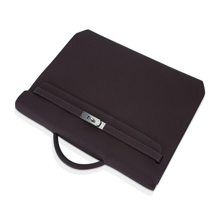 Hermes Kelly Depeches 36 Briefcase Ebene Palladium Hardware Epsom Leather For Sale 4