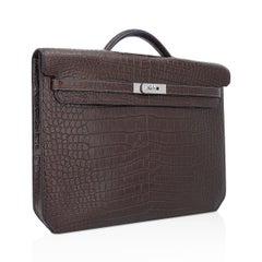 Hermes Kelly Depeches 36 Matte Havane Porosus Crocodile Briefcase Palladium