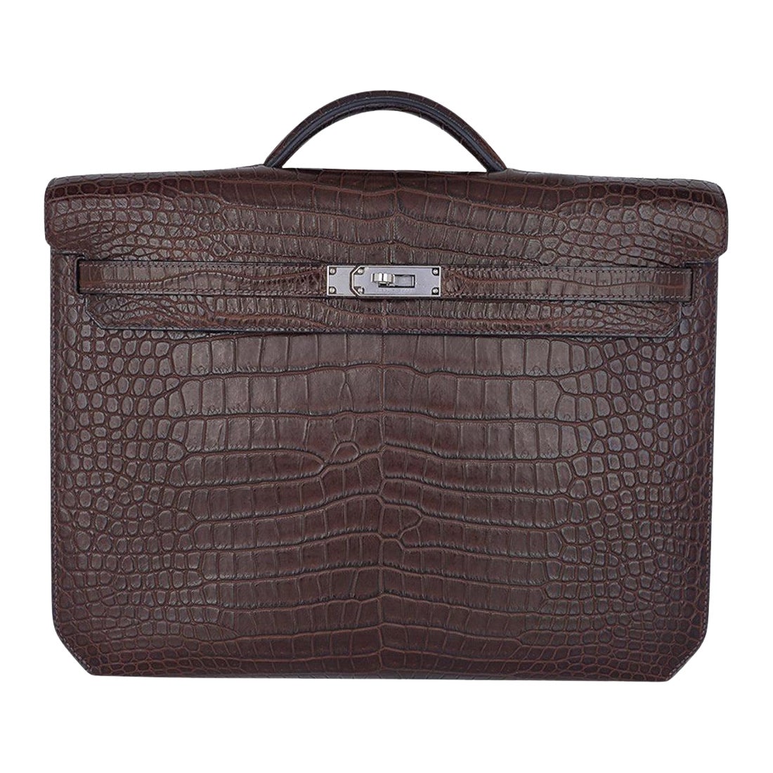 Hermes Kelly Depeches 36 Mate Havane Porosus Cocodrilo Maletín Paladio