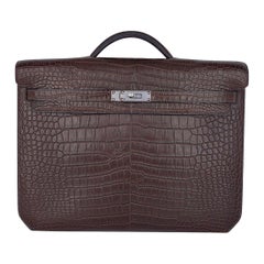 Hermes Kelly Depeches 36 Mate Havane Porosus Cocodrilo Maletín Paladio