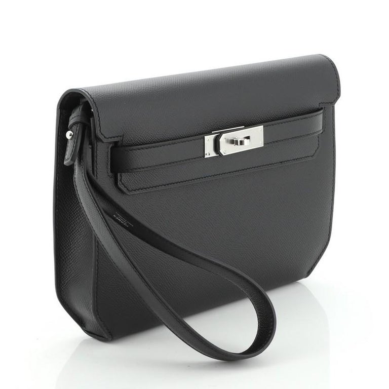 2020 Hermès Black Epsom Leather Kelly Depeches 25cm Pochette at 1stDibs
