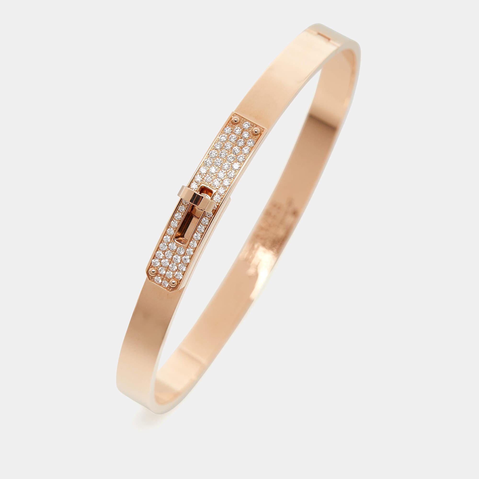 Hermès Kelly Diamond 18k Rose Gold Bracelet In New Condition In Dubai, Al Qouz 2