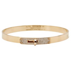 Hermes Kelly Diamond 18k Rose Gold Small Model Bangle Bracelet ST