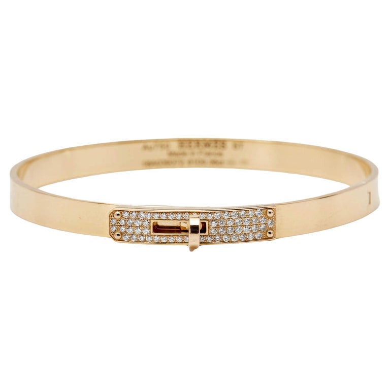Hermes Kelly Diamond 18k Rose Gold Small Model Bangle Bracelet ST For
