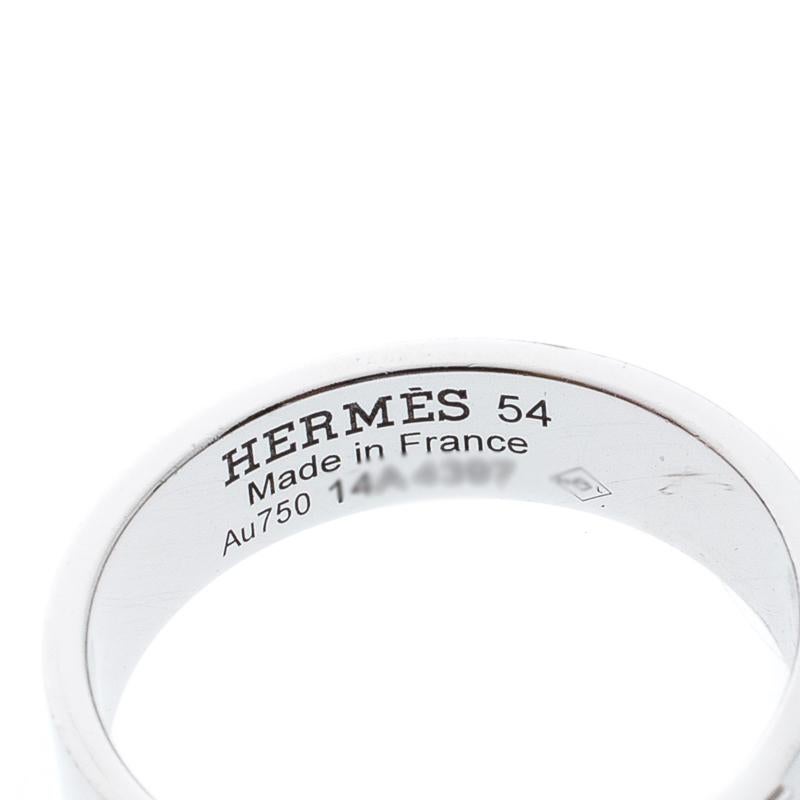 Hermes Kelly Diamond 18k White Gold Band Ring Size 54 In Good Condition In Dubai, Al Qouz 2