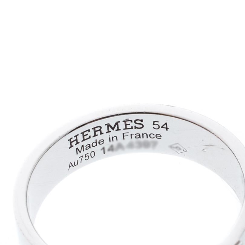 Contemporary Hermes Kelly Diamond 18k White Gold Band Ring Size 54