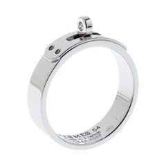Hermes Kelly Diamond 18k White Gold Band Ring Size 54