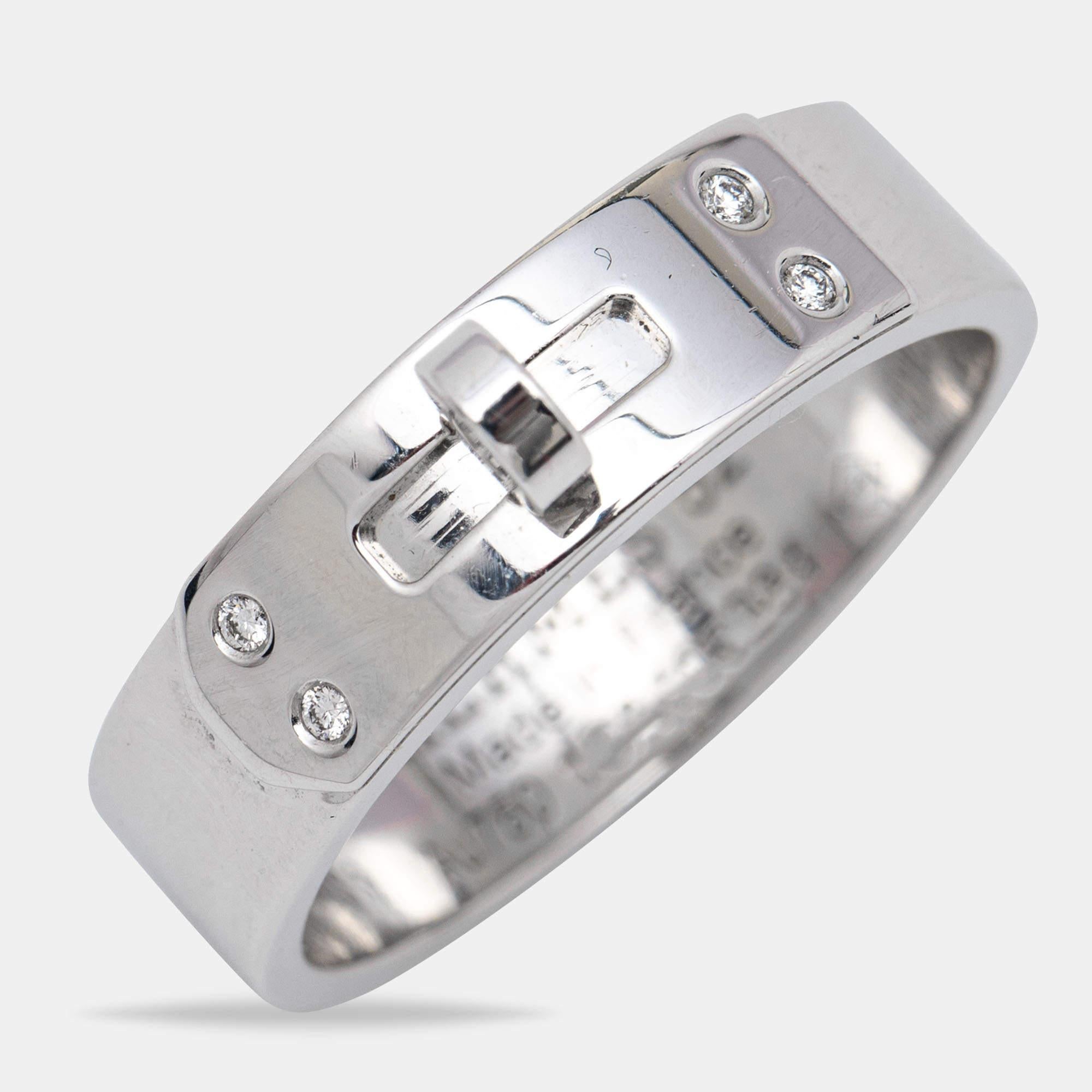 Hermes Kelly Diamond 18k White Gold Small Model Ring Size 52 In Good Condition In Dubai, Al Qouz 2